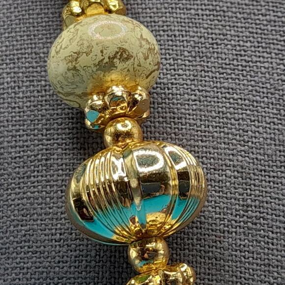 Vintage Chunky Art Beaded Necklace, Gold White Purple Beads, 24 Inches - Picture 9 of 12